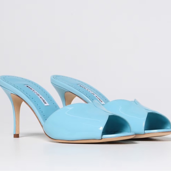 Manolo Blahnik Shoes - MANOLO BLAHNIK Blue Patent Leather Houramu Mule size 38.5, NWT